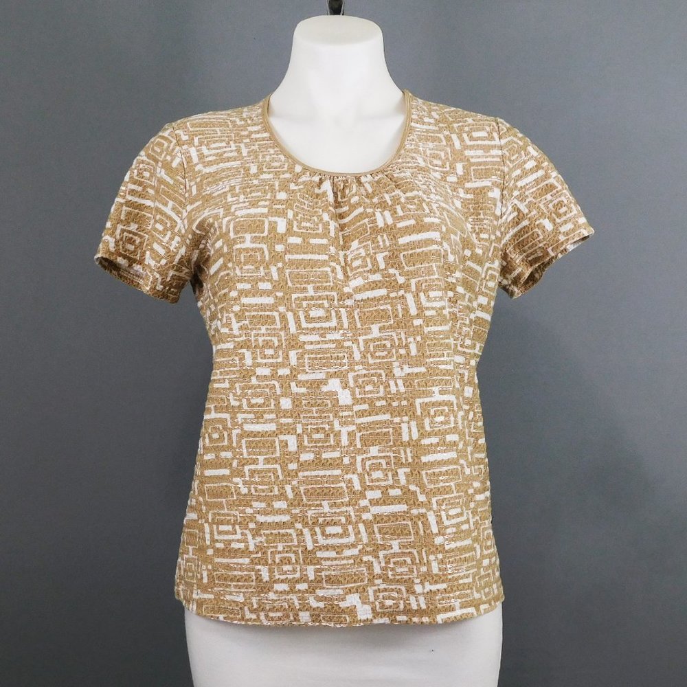 Jaclyn Smith Women Brown White Shirt Top - Picture 1 of 5
